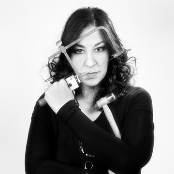 Black and white photo of Evgenia Zoidaki