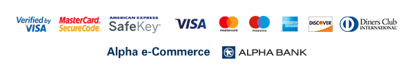 Λογότυπα τραπεζικών καρτών Visa, Mastercard, Americnan Express, Diners Club, Alpha Bank
